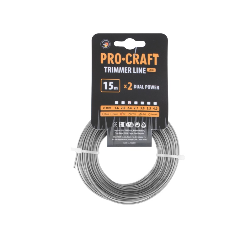 Struna žací (s výztuhou) (2.4mm) (15m) hvězda PROCRAFT ZI/J-2.4/15