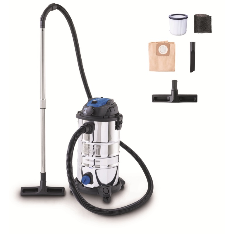 Scheppach VC 30P-GL - průmyslový vysavač na suché/mokré vysávání 30 l s funkcí podtlakového čištění filtru