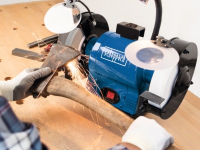 Scheppach BG 200 AL - dvoukotoučová bruska s bílým kamenem