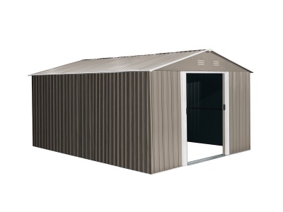 Riwall PRO RMSA 12x10 Brown - zahradní domek kovový 3 x 3,7 m se sedlovou střechou hnědý