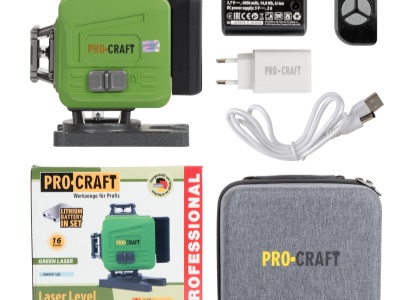 Laser zelený liniový, křížový samonivelační Procraft LE-4GL