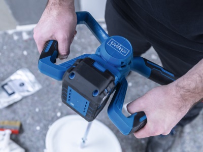 Scheppach BC-PMX100-X-SET L - 20 V IXES aku míchadlo stavebních materiálů + 4Ah baterie + nabíječka 2,4 A