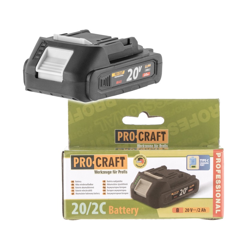 Baterie akumulátorová 20V Li-ion, 2000mAh USB Type C Procraft 20/2C