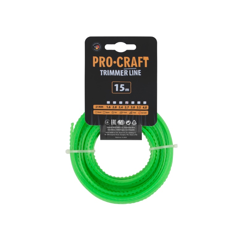 Struna žací (2.7mm) (15m) ozubená PROCRAFT KD-2.7/15