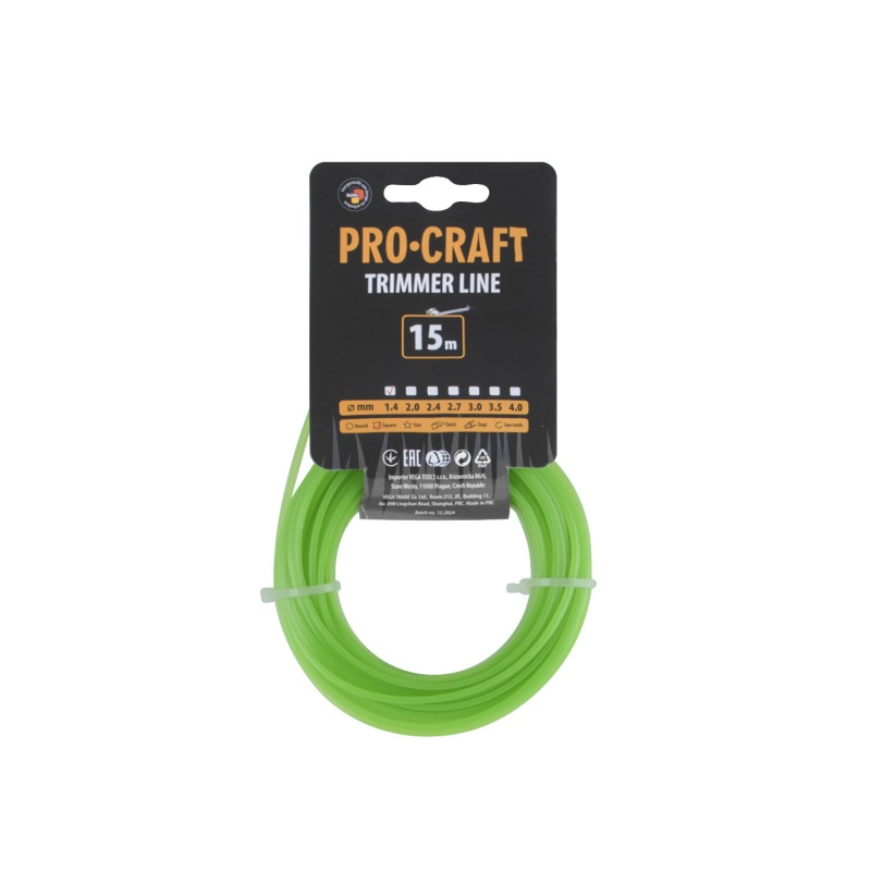 Struna žací  (1.4mm) (15m) čtverec PROCRAFT KV-1.4/15