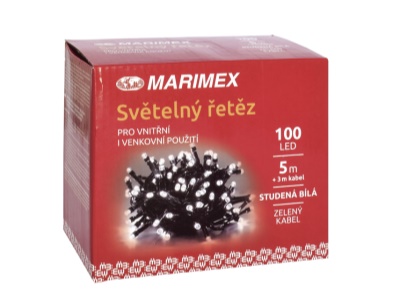 Řetěz světelný 100 LED 5 m - teplá bílá - zelený kabel