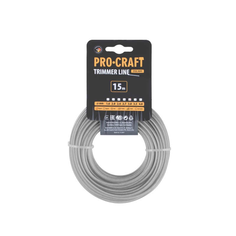 Struna žací zesílená (3mm) (15m) kulatá PROCRAFT KR/AR-3/15