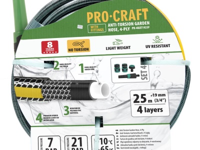 Černo-žlutá zahradní hadice Procraft PR-4KAT1925F