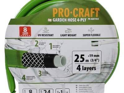 Zelená zahradní hadice Procraft PR-4GH1925 4 vrstvy, 3/4" 25 m