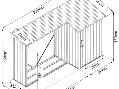 Riwall PRO RMWS 3x9 Anthracite - přístřešek na dřevo s kůlnou 2,7 x 1,6 m s pultovou střechou antracit