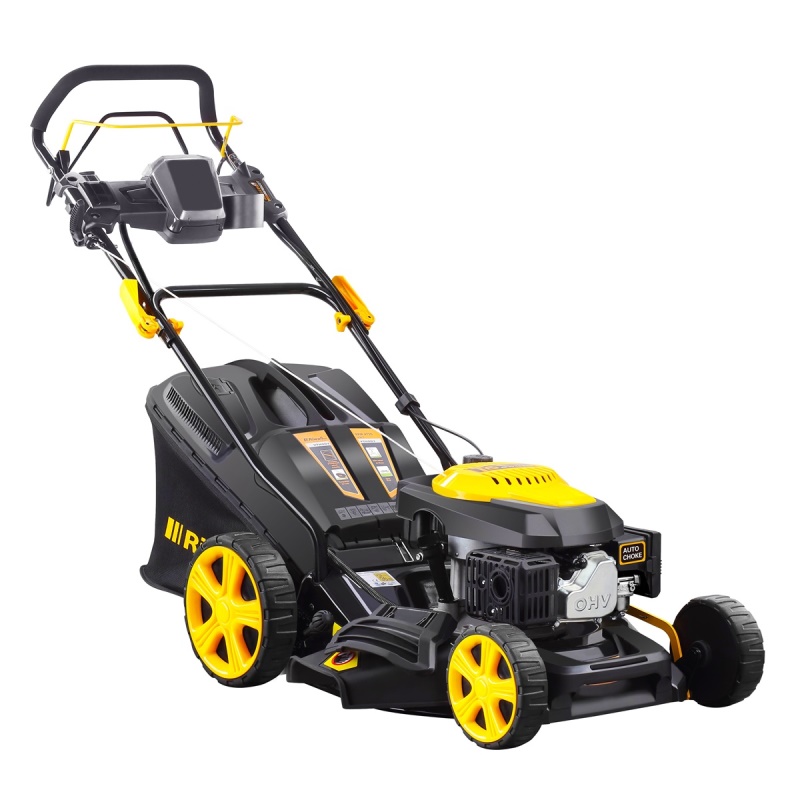 Riwall PRO RPM 4735 E - multifunkční travní sekačka 4 v 1 s benzinovým motorem, pojezdem a elektrostartem