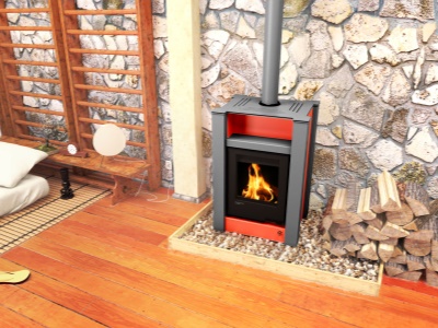 HS Flamingo LEND 11/7 červená ER - teplovodní krbová kamna s 7 kW výměníkem a el. regulací