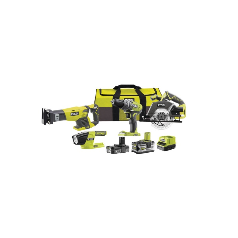 Ryobi R18CK4-252S - aku 18 V set (R18DD3 + R18T-0 + RRS1801M + R18CSP + 1 x 5,0 Ah + 1 x 2 Ah baterie + nabíječka)