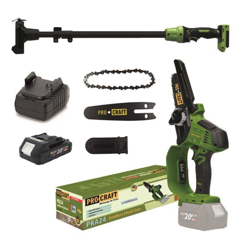 Aku řetězová pila PKA24 a prodlužovací nástavec sada s baterií 20V 2Ah a nabíječkou