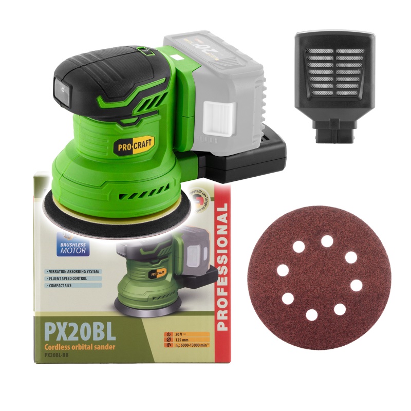 Excentrická aku bruska Procraft PX20BL  (bez baterie a nabíječky)