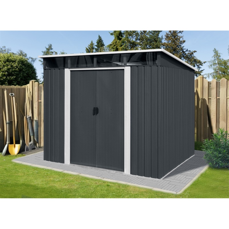 Riwall PRO RMSP 9x8 Anthracite LUX - zahradní domek kovový 2,4 x 2,8 m s pultovou střechou antracit