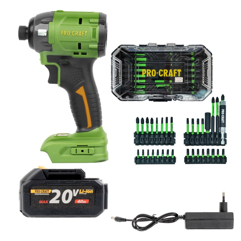 Aku rázový utahovák Procraft PS22bb + sada bitů IBS-41 + baterie a nabíječka