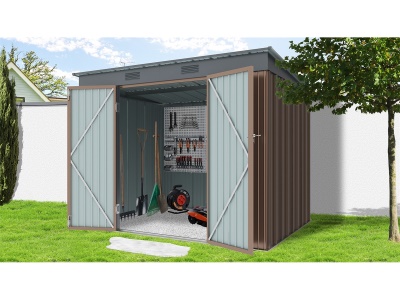Riwall PRO RMSP 6x8 Brown - zahradní domek kovový 2,4 x 1,8 m s pultovou střechou hnědý