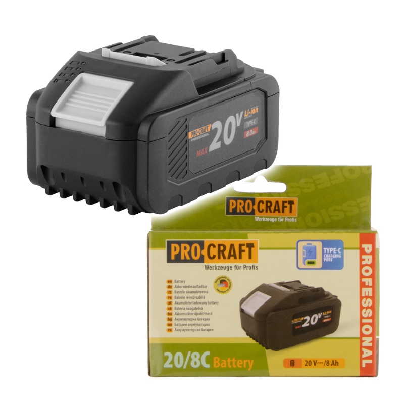 Baterie akumulátorová 20V Li-ion, 8000mAh USB Type C Procraft 20/8C