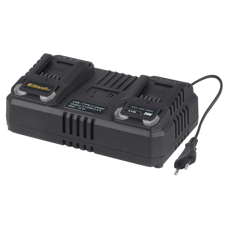 Riwall PRO RAC 420 TWIN - dvojitá rychlonabíječka pro aku baterie 20 V (4,5 A)