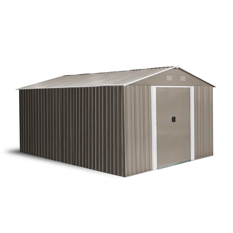 Riwall PRO RMSA 12x10 Brown - Zahradní domek kovový 3 x 3,7 m se sedlovou střechou hnědý