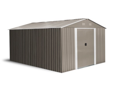 Riwall PRO RMSA 12x10 Brown - Zahradní domek kovový 3 x 3,7 m se sedlovou střechou hnědý