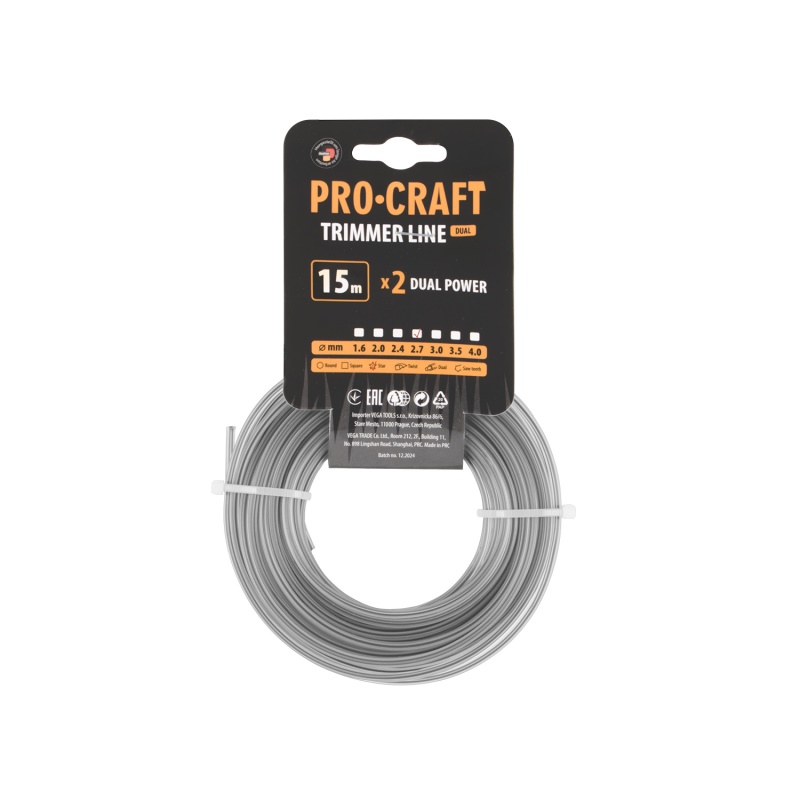 Struna žací (s výztuhou) (2.7mm) (15m) hvězda PROCRAFT ZI/J-2.7/15