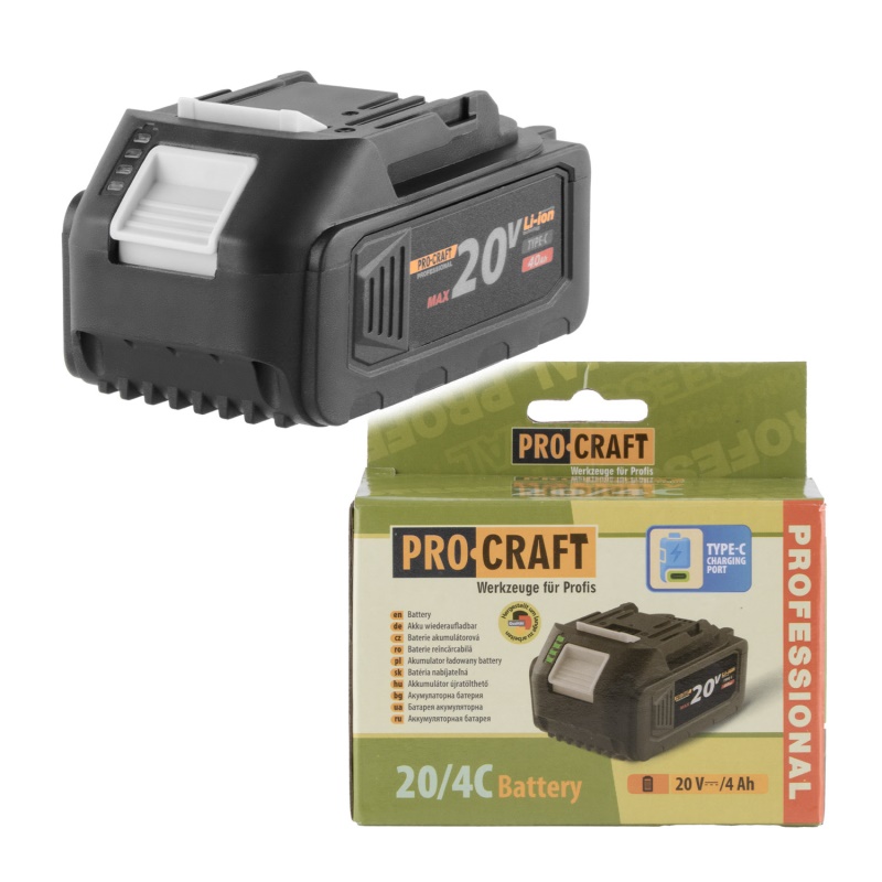 Baterie akumulátorová 20V Li-ion, 4000mAh USB Type C Procraft 20/4C