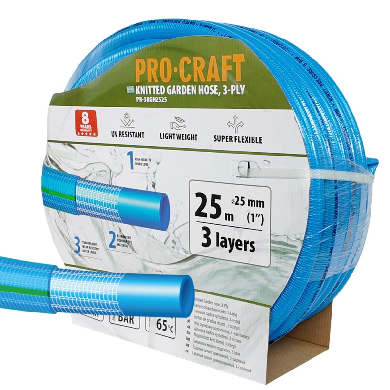Modrá zahradní hadice Procraft PR-3KGH2525 3 vrstvy, 1" 25 m